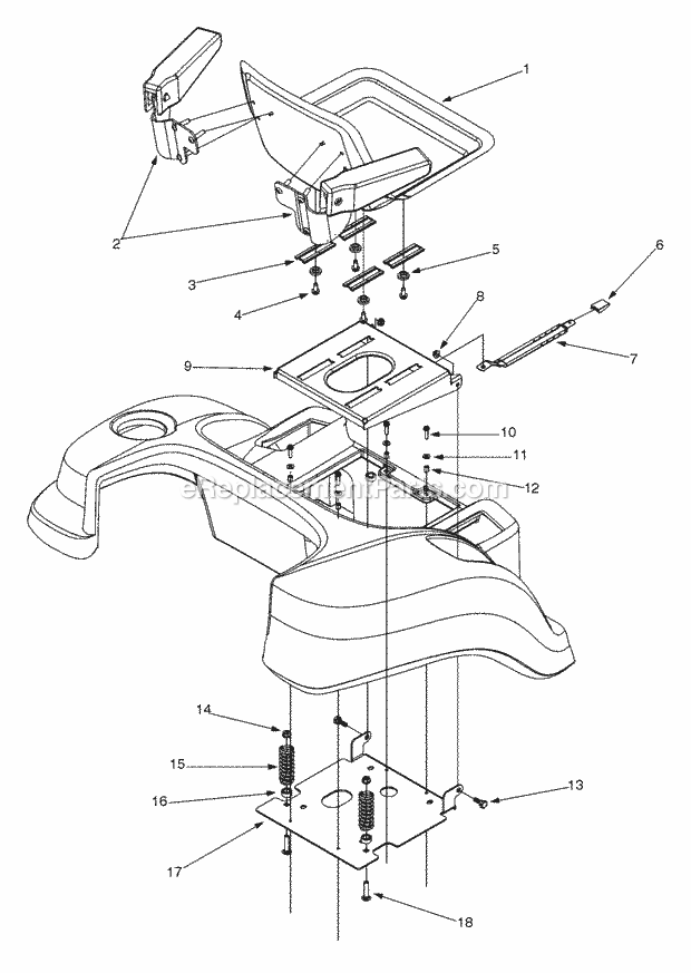 Seat Assembly Diagram and Parts List for 365L 53CA1D5K100 Cub Cadet Lawn Mower